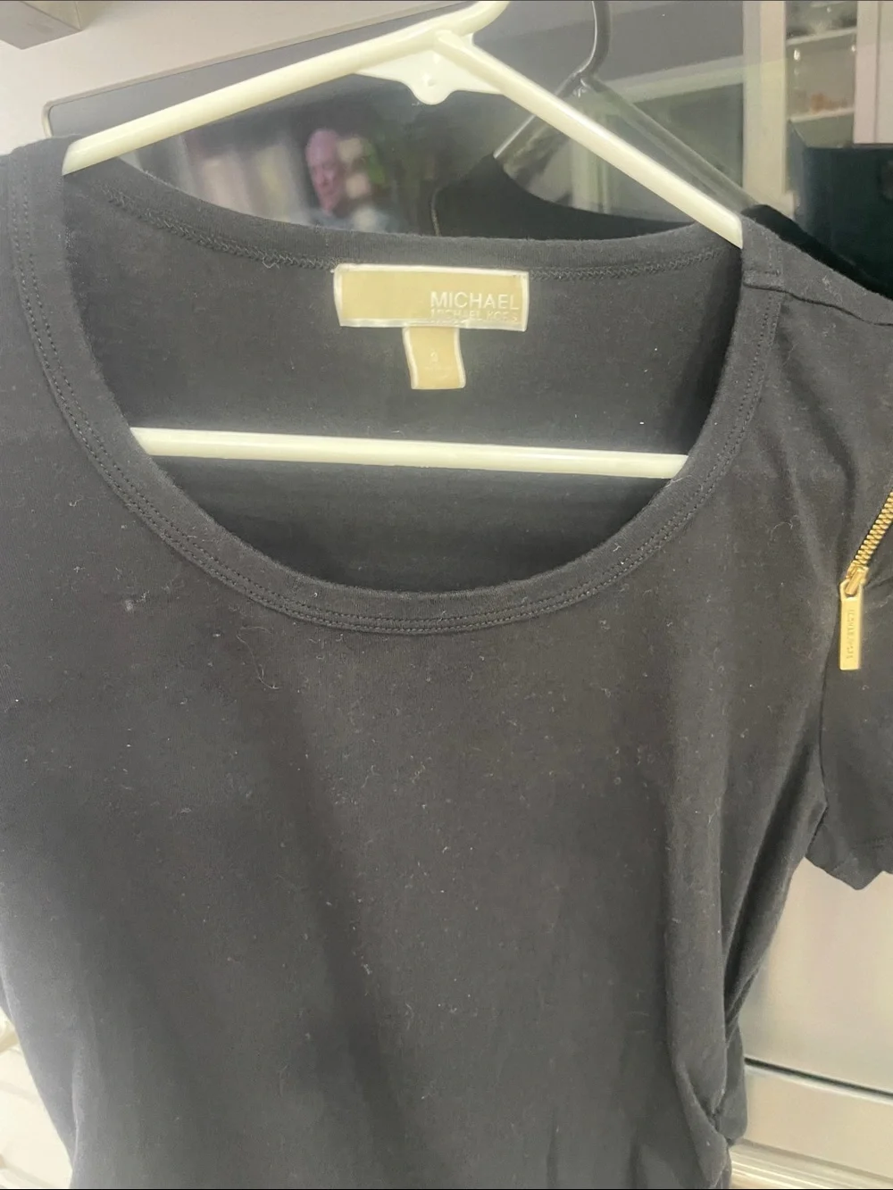Michael Kors Black Short Sleeve Tee with Gold Zipper Details